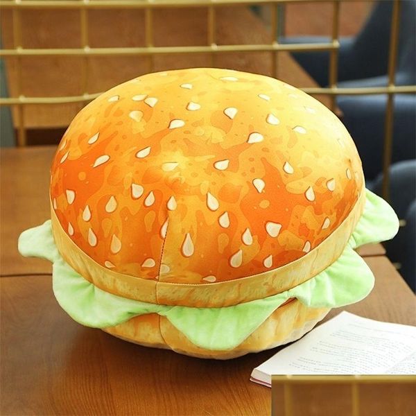 Bambole di peluche Cuscino per hamburger 3D Cuscino creativo Seggiolino per auto Schienale imbottito morbido Giocattolo Compleanno Divertente Spuntino simulato Forma di pane 221107 Drop Dhqed