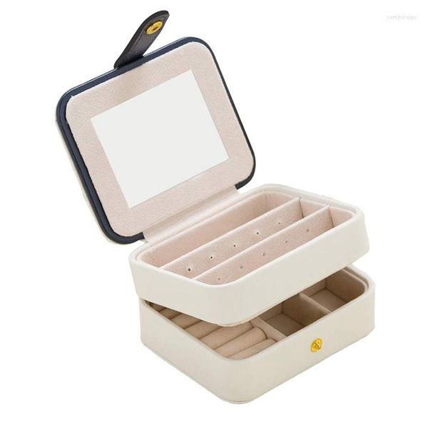 Astucci per gioielli Scatola per organizer da viaggio Custodia portatile Accessori Custodia per supporto Specchio incorporato con ecopelle ambientale per orecchini