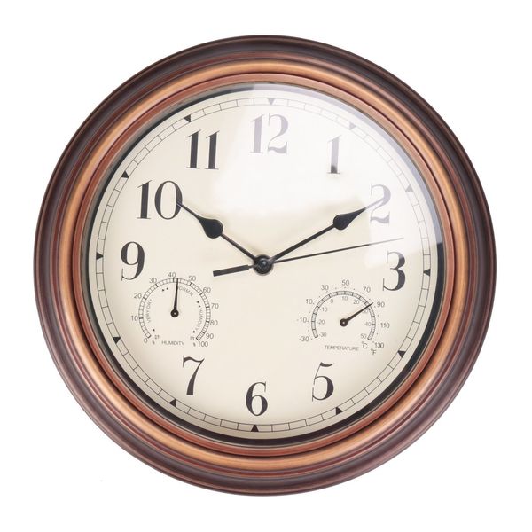 Wanduhren 12-Zoll-Wanduhr Retro wasserdichte Uhr mit Displays Thermometer Hygrometer Geräuschfreie Uhr für Innen/Außen 230323