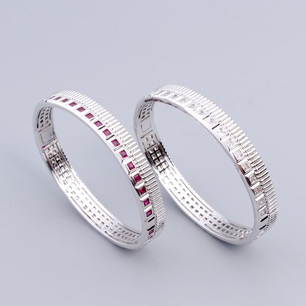 torque Bracciale rigido con diamanti quadrato braccialetto d'argento di design gioielli Gear femme set Love Women Men coppia bracciali catene di gioielli regali per feste matrimonio in rame