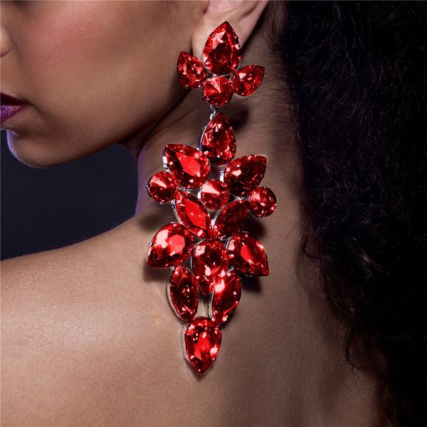 Lampadario pendente Moda di lusso Orecchini di cristallo rossi di grandi dimensioni Vento di Boemia Orecchini di cristallo di bling di nozze da sposa Squisiti gioielli per feste all'ingrosso 230323