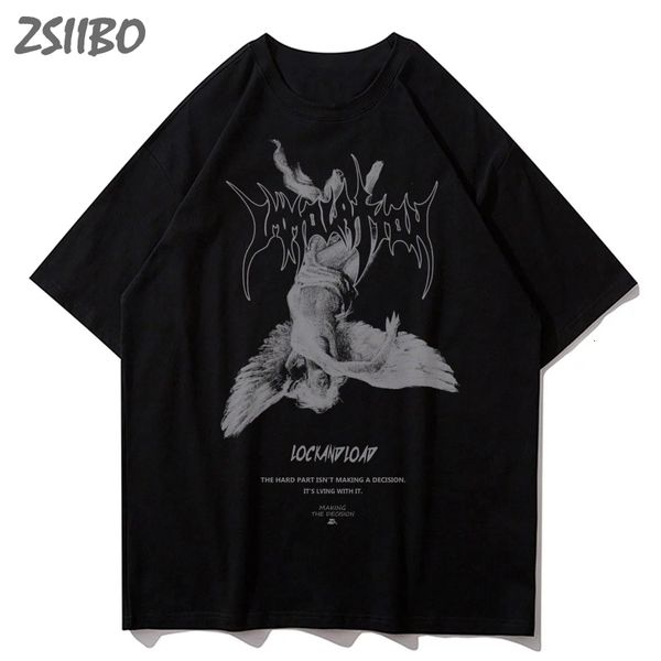 T-shirt da uomo Harajuku Art Fallen Angel T-shirt da uomo Summer Cool unisex Hip Hop Divertente maglietta stampata T-shirt casual Streetwear Top 230323