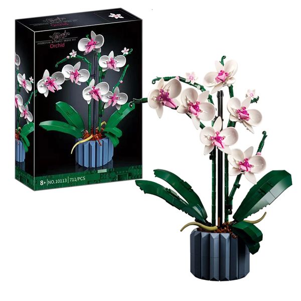 Blocchi Moc Bouquet Blocco di orchidee fiore Piante grasse Costruzione in vaso FIT per 10311 Kit di montaggio romantico Giocattolo regalo ragazza 230322