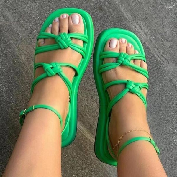 Sandals Rimocy Summer Platform for Women Green Cross Straps Sapatos Gladiadores Mulher Moda Torno