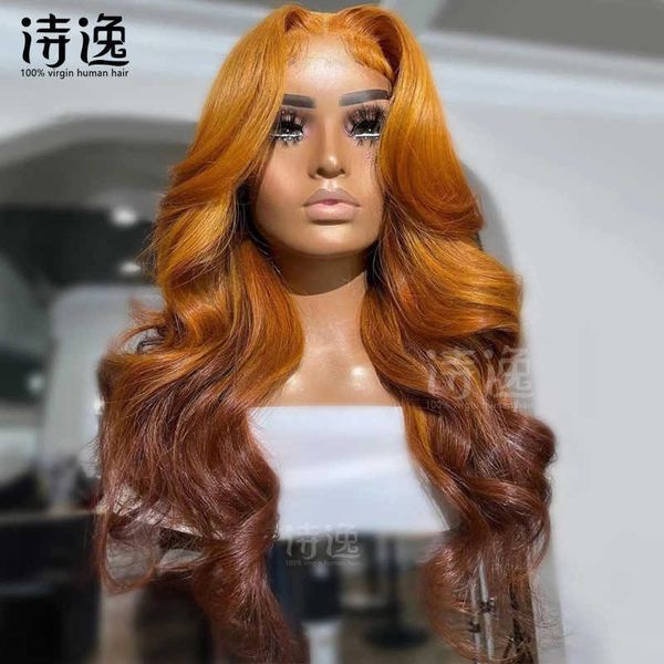 Ombre marrom laranja onda corporal 13*4 perucas de cabelo humano 230323