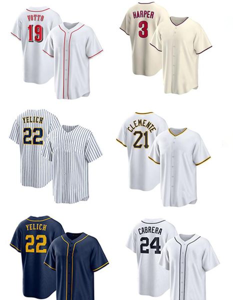 Sport 2023 Baseball-Trikots 2 JETER 22 YELICH 3 HARPER 19 VOTTO 21 CLEMENTE 22 YELICH 24 CABRERA 28 POSEY 99 JUDGE Kingcaps lokaler Online-Shop Cool Base Jersey