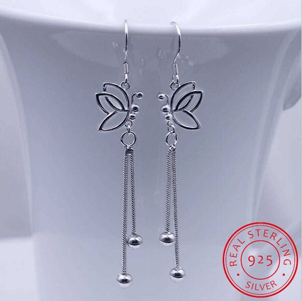 Charme 925 Sterling Silver Butterfly Boretas de borla longa Brincos de gota para mulheres Boucle d'Oreille Oorbellen SE65 Z0323