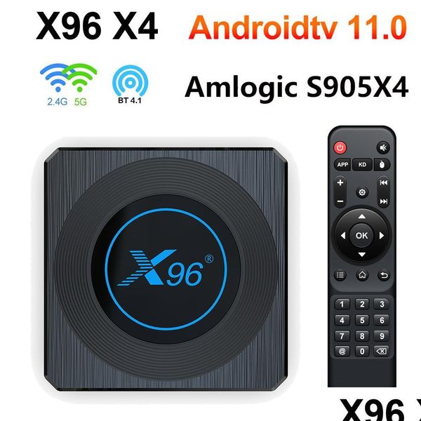 Android TV Box 11 x96 x4 Amlogic S905X4 4G 64GB RGB Light TVBOX Support AV1 8K Dual WiFi BT4.1 32GB SET Topbox X96X4 Drop Delivere E DHK5W