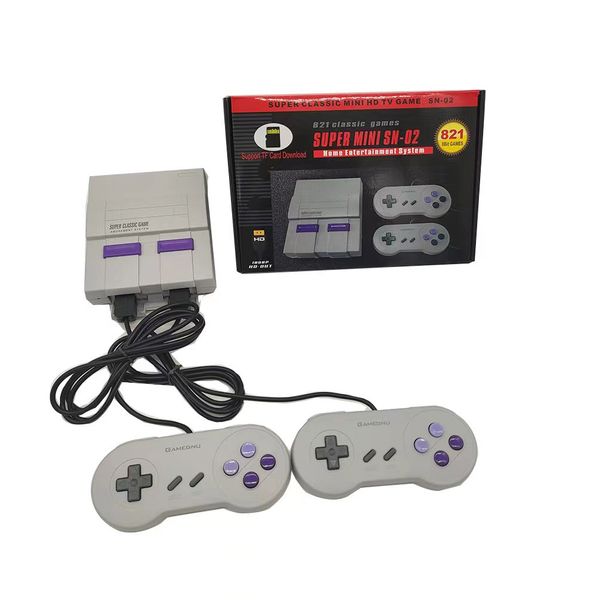 Super Mini SN-02 Retro Game Console com controladores duplos Players de videogame clássicos embutidos 821 8 bits jogos para SFC SNES na caixa de varejo