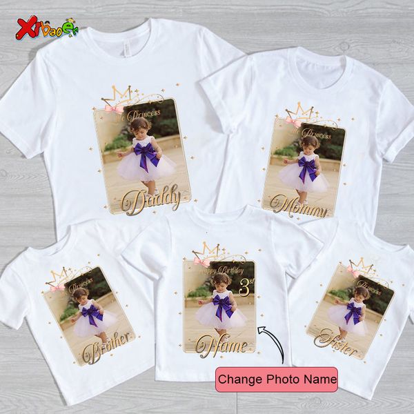 Família combina com roupas de menina de aniversário camisa de princesa coroa P O nome personalizado Tee Picture Tshirt Holiday Gift 230323