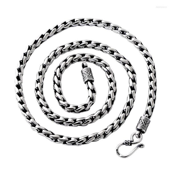 Correntes Real Solid S925 Sterling Silver Men's Colar de personalidade retrô simples jóias clássicas de 5 mm de corda de tecido à mão