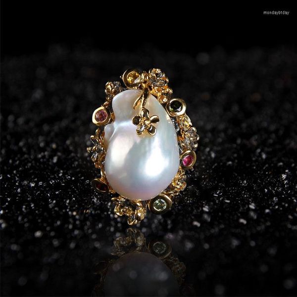 Anelli a grappolo Cross Border Speciale per anello di perle barocche 925 Argento intarsiato Ornamento d'acqua dolce naturale Fabbrica di gioielli