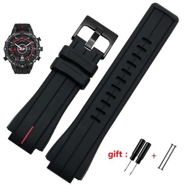Assista a bandas High Quantity Rubber Watch Band para Timex Watcht2N720 T2N721 TW2T76300 Black Watersopers Silicone Sports 24*16mm 230323