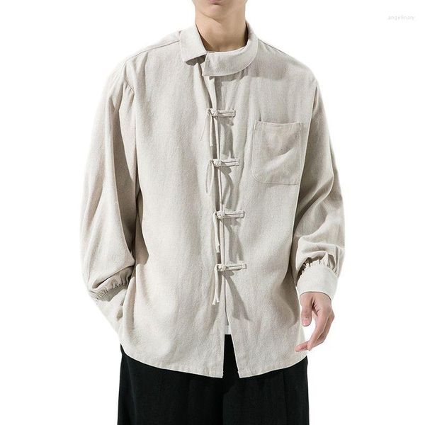 Camicie casual da uomo Camicia di lino in cotone stile cinese Uomo 2023 Marca Rana Pulsante Tradizione Top Moda Hip Hop Manica lunga Abbigliamento uomo