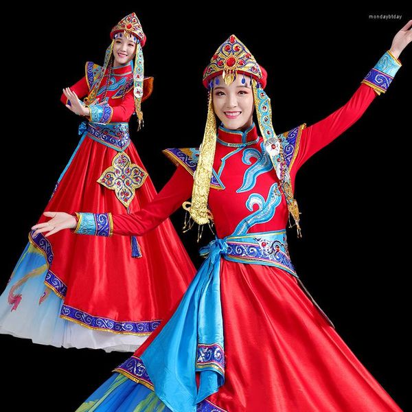 Bühnenkleidung, klassische lange mongolische Tanzkleidung, ethnische Minderheitenkleid, chinesische Performance-Volkskostüme für Sänger