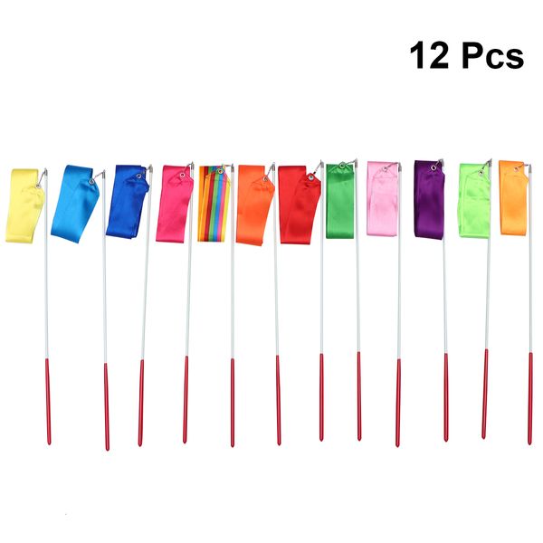 Fita de dança 12pcs 4m Ribbons de ginástica colorida ginástica rítmica Ribbon Ballet dança de ginástica de ginástica Dança de dança para crianças adultos 230323