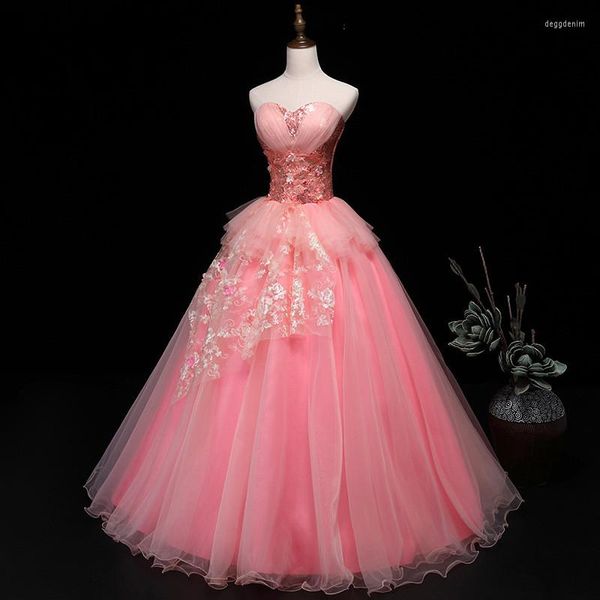 Платья для вечеринок настоящее изображение розовое возлюбленное длинное пол.
