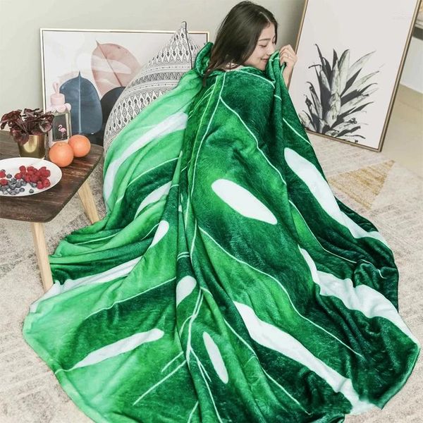 Coperte Coperta a forma di foglia verde Coperta super morbida e calda Copriletto con motivo a palme tropicali Copriletto per la casa Divano Condizionatore d'aria Asciugamano