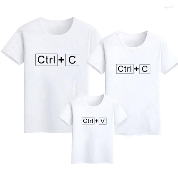 Erkek tişörtler yaz aile eşleşen kıyafetler ctrl c ve v metin baskılı t-shirt baba anne oğul kızı giyim