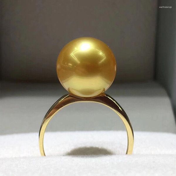 Кластерные кольца Огромное 11-10 мм подлинное естественное круглое кольцо из золотого жемчужина Южного моря регулируется