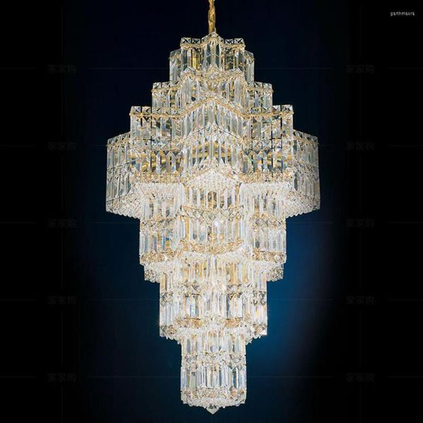 Lampadari Grande Lampadario di cristallo Scala moderna Appeso Apparecchi di illuminazione AC110V 220V Lusso Cristal Villa Luci Decorazione della casa