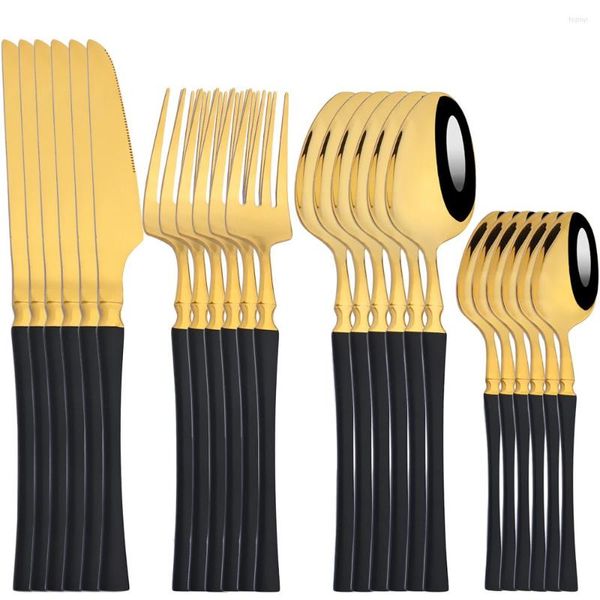 Столовые наборы настройки 24pcs Black Gold Dinenware Shet Shent из нержавеющей стали.