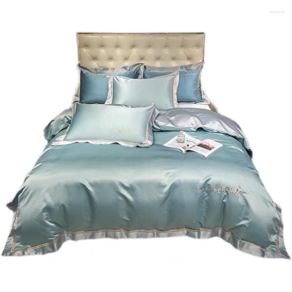 Set di biancheria da letto fresco seta lavata lana di lussuosa coperta di cucitura cover cappello da letto in raso