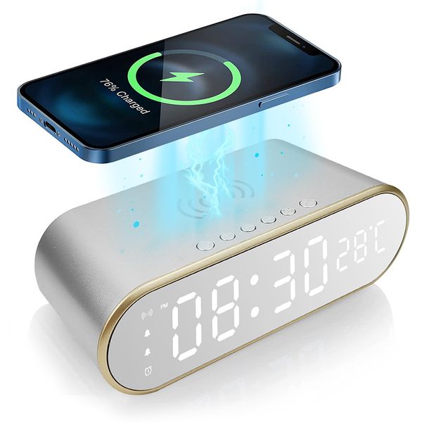 Nuovo altoparlante Bluetooth wireless 3in1 Display a LED Altoparlanti bassi stereo multifunzione con sveglia Radio FM Scheda TF Riproduzione musicale AUX