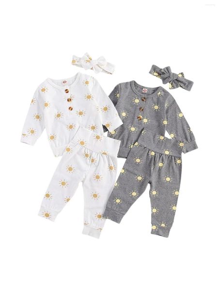 Pudcoco Kleinkinder-Pyjama, lässig, gemütlich, weich, langärmelig, Hose, kleiner Sonnenaufdruck, einreihiges Design, Frühlingskleidung, 0–18 Monate