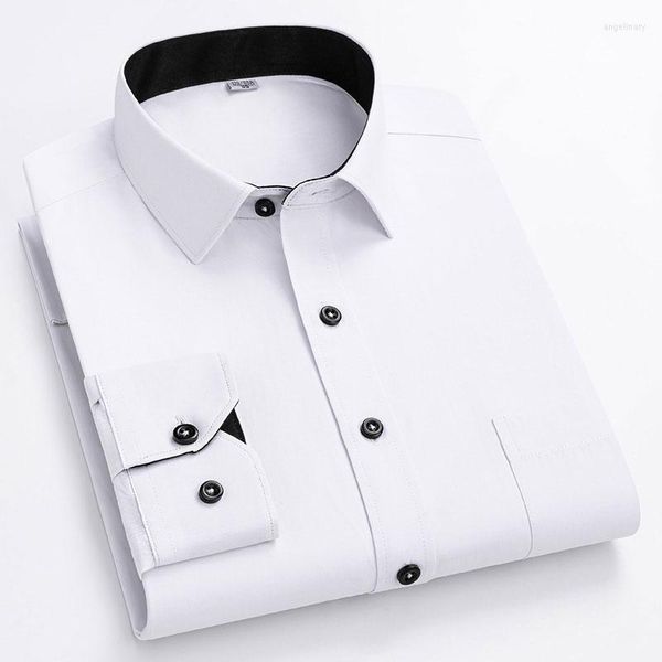 Erkek elbise gömlekleri artı boyutu uzun kollu erkek iş resmi düz renk şerit moda beyaz siyah mavi günlük akıllı gündelik gömlek