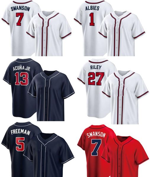 1 ALBIES Baseball-Trikots 7 SWANSON 27 RILEY 5 FREEMAN Kingcaps lokaler Online-Shop Mode Dropshipping akzeptiert Cool Base Jersey 23 HARRIS II 13 ACUNA JR.