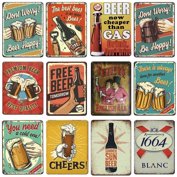 Vintage-Bier-Metallblechschild, Cheers Beer, Retro-Metallplaketten, Wanddekoration, Poster für Bar, Männerhöhle, Küche, Zuhause, Wanddekoration, Platte, 30 x 20 cm, W03