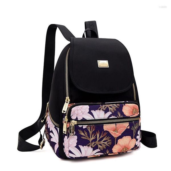 Mochila de Nylon Bolsas de Escola para Mulheres Moda Menina Printina Floral de Impressão à prova d'água Viagem feminina