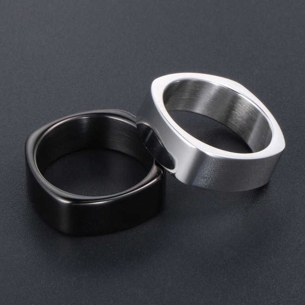 Bandringe Einfache quadratische Ringe für Damen Herren 316L Edelstahl Ringe 2022 Trendschmuck Schwarz Silbrig Titan Cool Stuff Koreanischer Stil AA230323