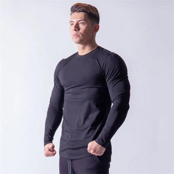 Erkek Tişörtleri Mens Fitness Gömlek Sonbahar Uzun Kollu T-Shirt Erkekler Düz Spor Giyim Sıkıştırma İnce Fit O yaka Pamuk Homme