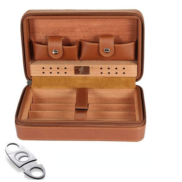 Humidor Storage Box Portasigari da viaggio Portasigari in pelle e legno di cedro Humidor per sigari Kit umidificatore Accessori Taglierina regalo