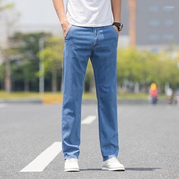Erkekler Kot 2023 Bahar Erkekler Gevşek Sıradan Düz Açık Mavi İnce Lyocell Denim Pantolon Erkek Pantolon 28-42