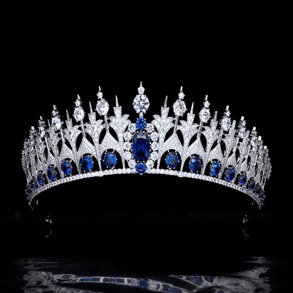 Clipes de cabelo barrettes ymor fantástico royal azul -nupcial cristais de zirconia princesa acessórios de casamento banda de noivas coroa tiaras