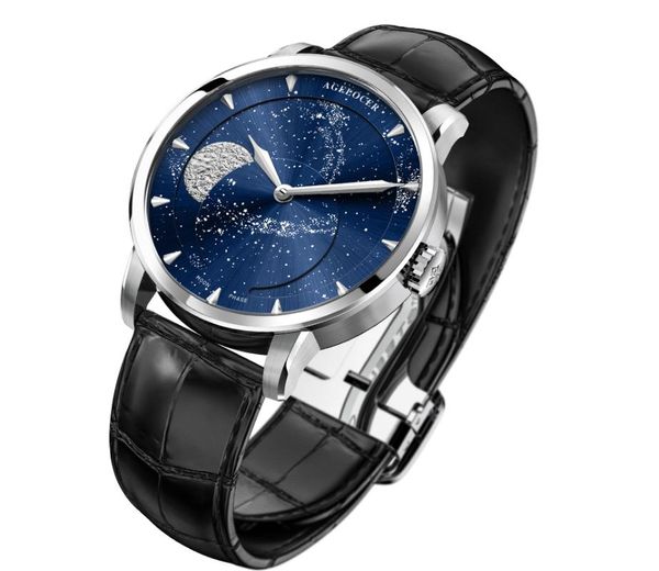 Avanadores de pulso Men Mechanical Top Mechanical Luxury Real Moon Fase Sapphire para negócios 80 horas Power ReserveWatches