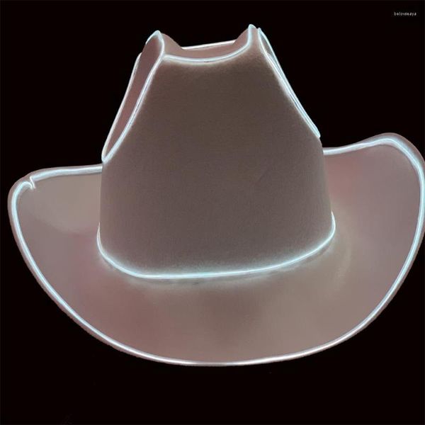 Berretti Incredibile Luce LED Cowboy Cowgirl Cappello Lampeggiante El Filo Luci Sposa Natale Matrimonio