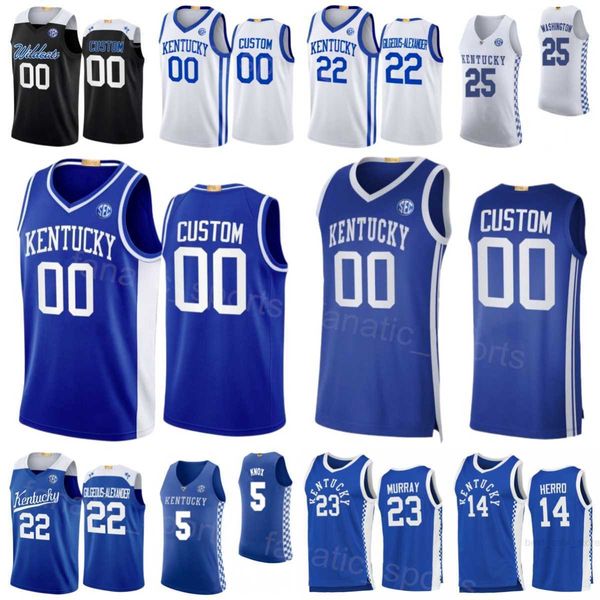 Kentucky Wildcats Maglie da basket College 23 Jamal Murray 25 PJ Washington 14 Tyler Herro 5 Kevin Knox Shai Gilgeous-Alexander University Cucito Uomo Bambini Donna