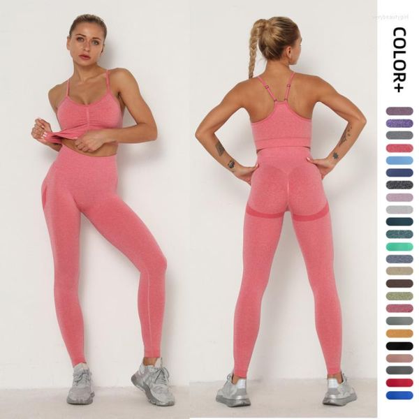 Set attivi Set da yoga senza cuciture Spandex Reggiseno sportivo Collant Pantaloni Due pezzi Abiti da donna Fitness Push Up Leggings Abbigliamento da allenamento in palestra