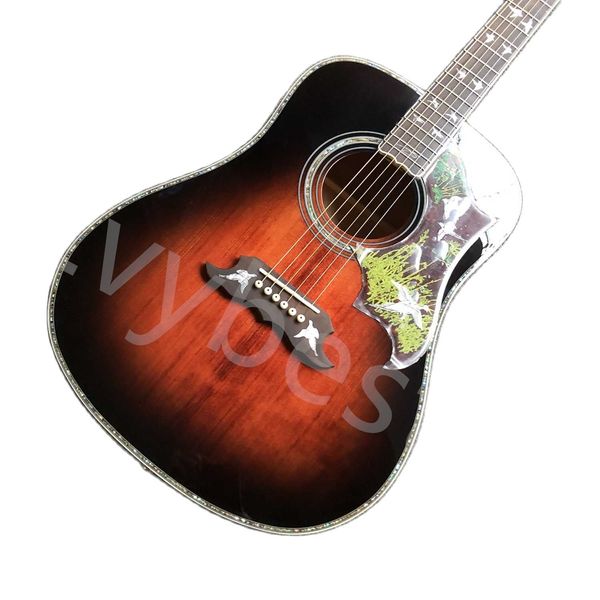 Custom Grand 6 corde fatte a mano personalizzate Doves Flight Dreadnought Acoustic Solid Top Guitar Flamed Maple Back Side Wood