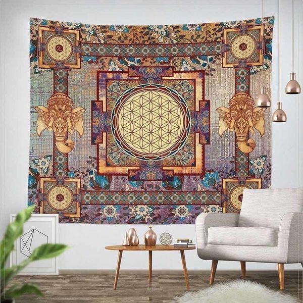 Taquestres Lannidaa Classical Elephant Mandala Tapestry Parede pendurada Flores boêmias Casa Decorativa Decoradia Capa de sofá 230324