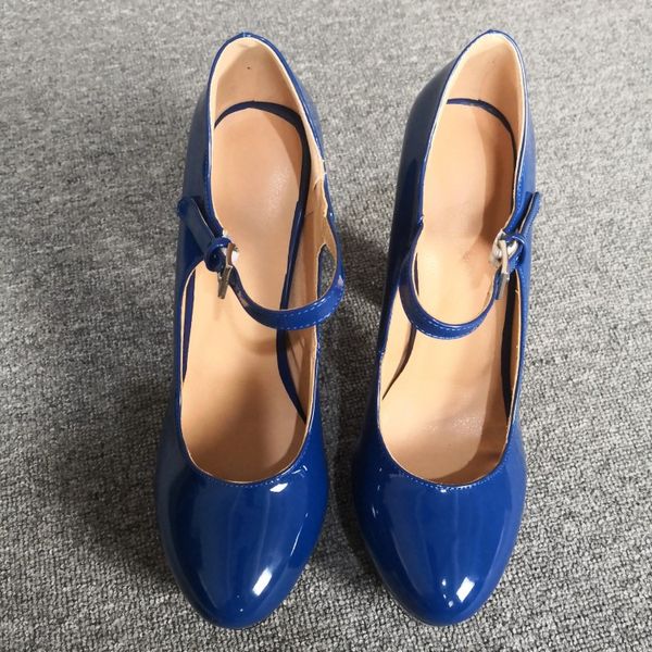 Olomm Nuove donne di arrivo Décolleté lucidi Décolleté sexy con tacchi alti Décolleté Punta tonda Splendide scarpe da festa blu Donna Plus Taglia USA 5-15