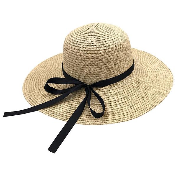 Breite Krempe Hüte Runde Top Raffia Stroh Sommer Sonne Für Frauen Mit Freizeit Panama Beach Lady Flache Gorras