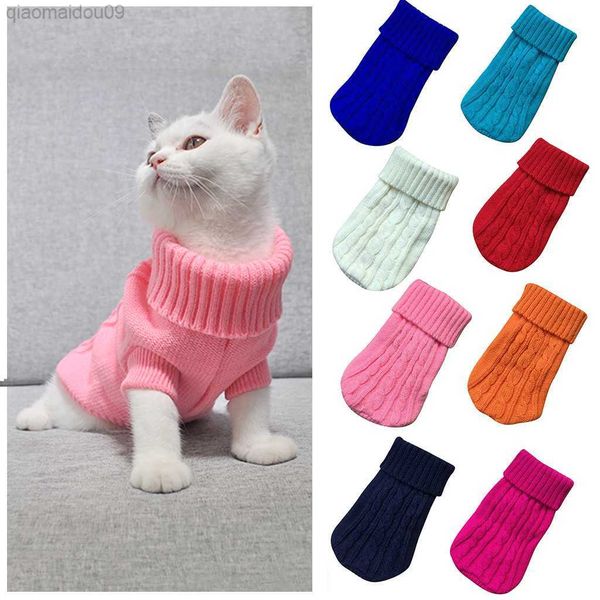 Katzenkostüme Winter-Strickpullover für Hunde und Katzen, einfarbig, Rollkragenpullover, klassischer kleiner Hundepullover, Kleidung, warmes Strickkostüm für Kätzchen, AA230324