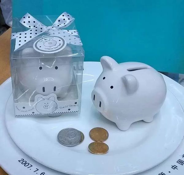 Partygeschenk Mini-Sparschwein aus Keramik in Geschenkbox mit Polka-Dot-Schleife Münzbox für Babypartygeschenke Taufgeschenke dh87