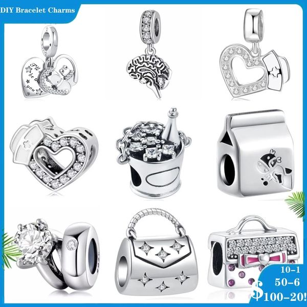 925 Silberperlen-Charms für Pandora-Charm-Armbänder, Designer für Frauen, Krankenschwester-Taschenring, Milchweinfass für Frauen