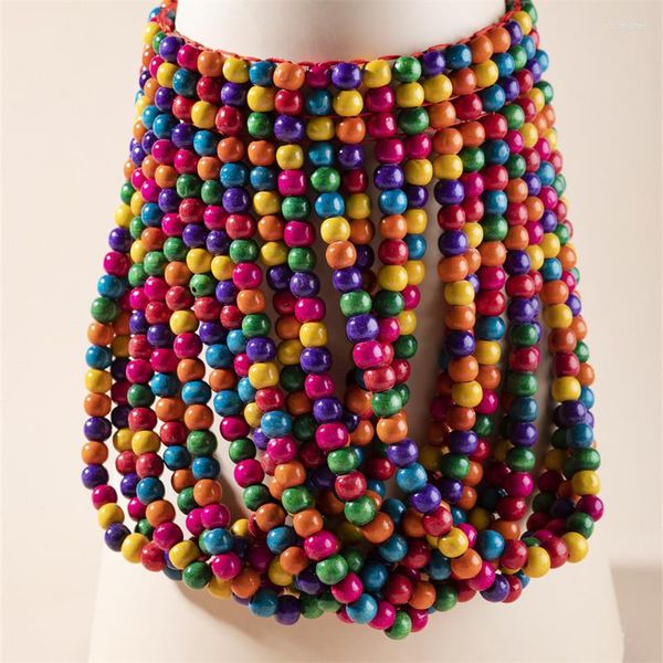 Halsband Trendy Ethnische Mehrschichtige Handgemachte Bunte Holzwebart Gefälschte Kragen Halskette Für Frauen Bib Perlen Quaste Anhänger Schmuck